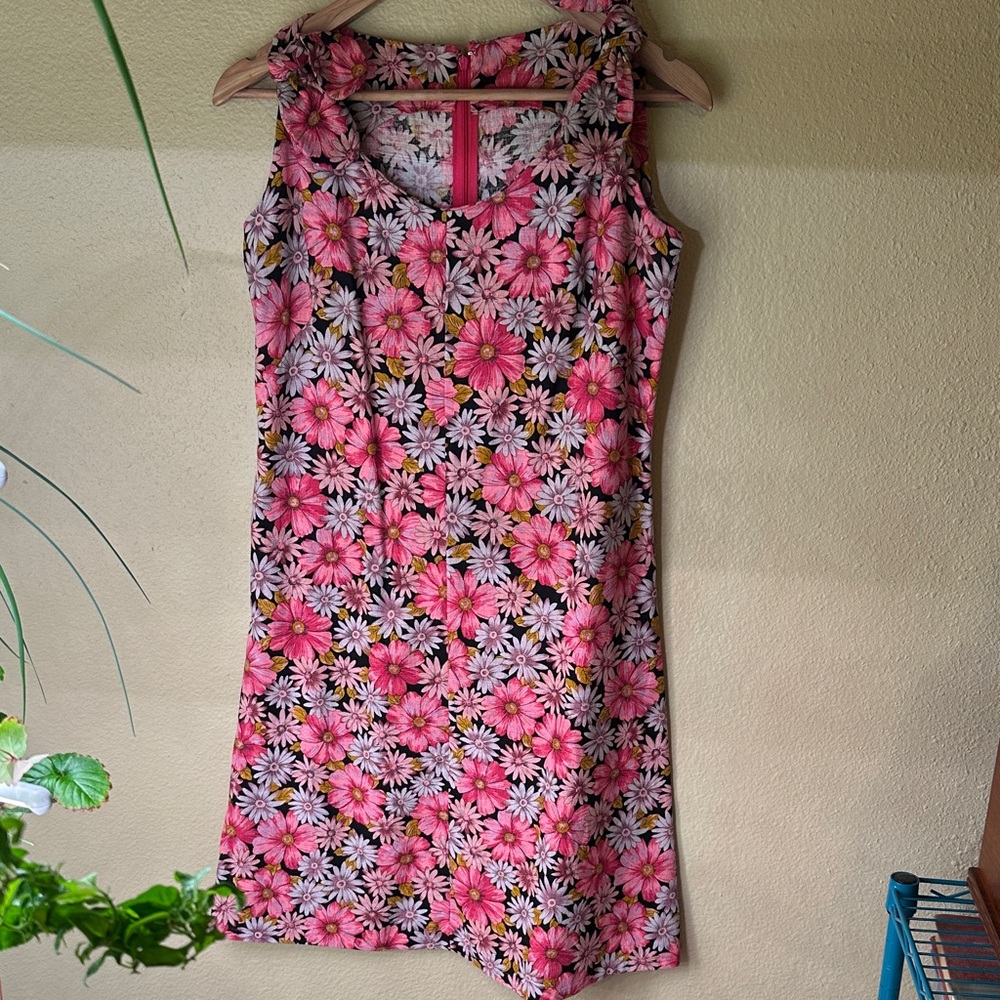 Floral Sleeveless Shift 70s Pattern Handmade Party Dress